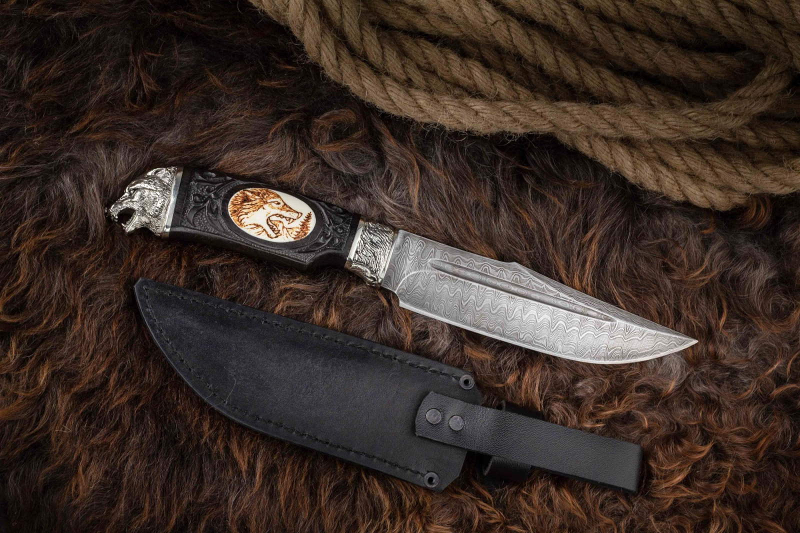 Нож Волк граб/дамаск Адамов