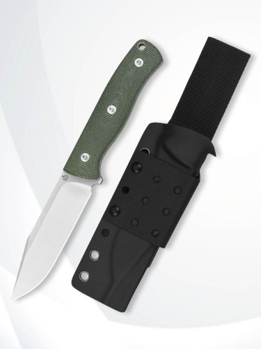 Нож QSP Bison V2 D2 satin, Green micarta, w/ Kydex sheath